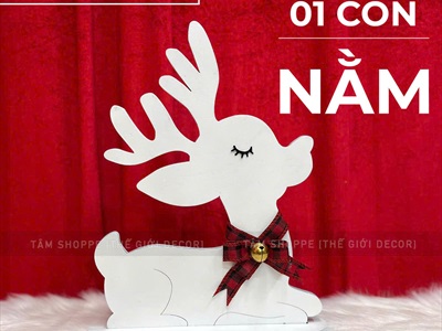 Mô hình tuần lộc trắng đeo nơ lục lạc [Bằng gỗ] TCV-TLOC-06